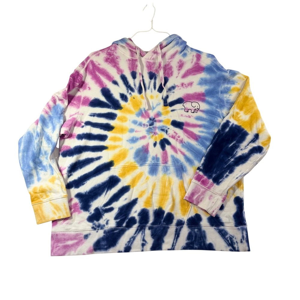 Ivory Ella Tie Dye Hoodie Elephant Logo Blue Yellow Pink Sweatshirt Medium